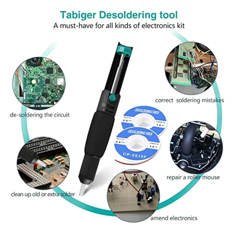 

Solder Wick & Desoldering Pump, Solder Sucker & Desoldering Wick, 2pcs Solder Braid (2.5mm Width, 1.5m Length)- Desolder