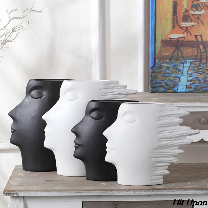 

One PC Minimalism Abstract White Porcelain Head Model Vase Nordic Style Figurines Home Furnishing Decoration Ceramic Ornaments