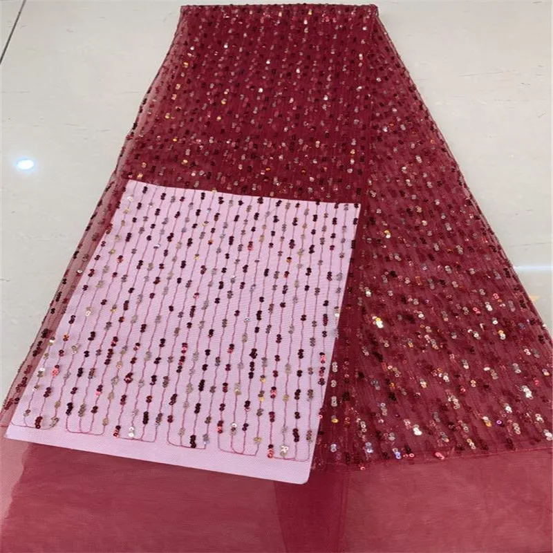 Нигерийский красный блестки кружевной ткани 2019 высокого качества африканский 3D