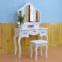 two colors 90 x 40 x 145cm dressing table tri fold mirror dresser with dressing stool for living room or bedroom
