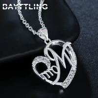 bayttling silver color 18 inch link zircon heart pendant necklace for woman luxury fashion party wedding jewelry gift