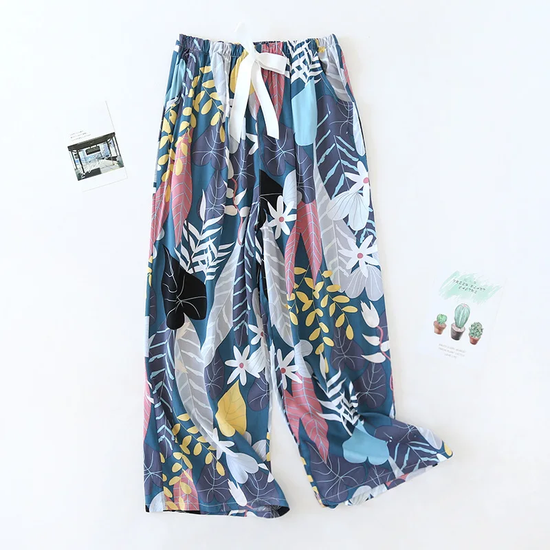 

Women Ninth pants Summer Thin Loose Pants Viscose Fiber Lady Casual Pants Soft Sleepwear Home Clothes