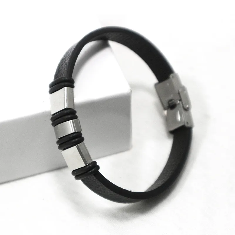 Женские и мужские браслеты из нержавеющей стали черные силиконовые с подвесками