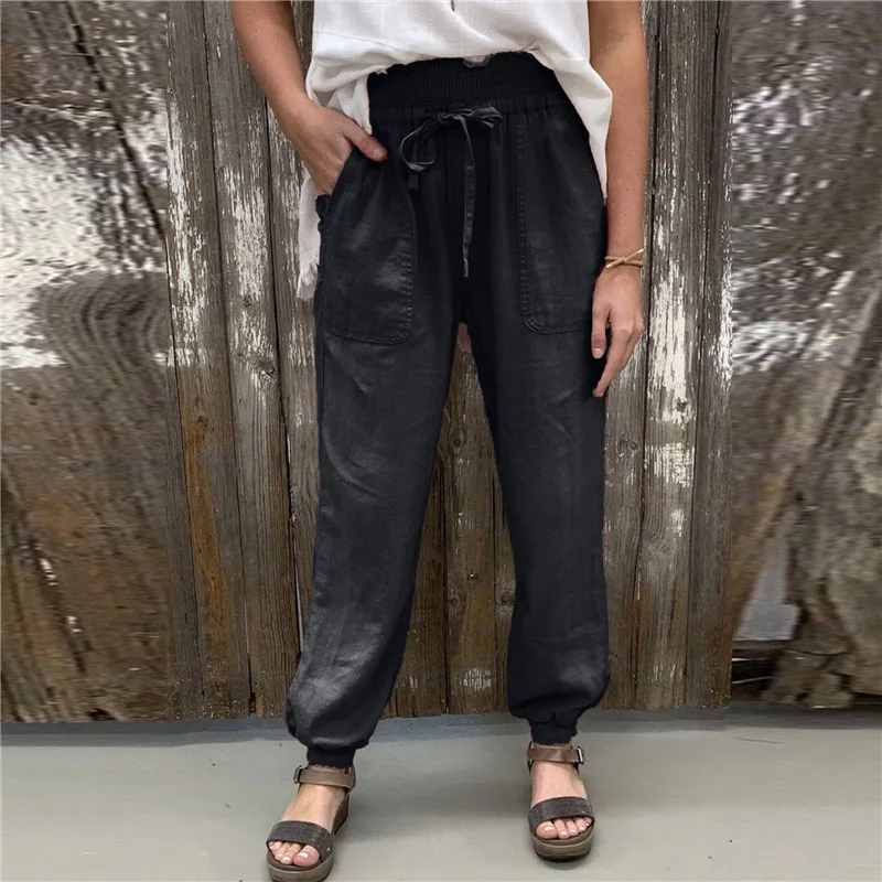 

2021 All-Match Daily Slim Elastic Waist Trouser Casual Solid Tie-Up Loose-Fitting Long Pants Women Fashion Pocket Sweatpants 3XL