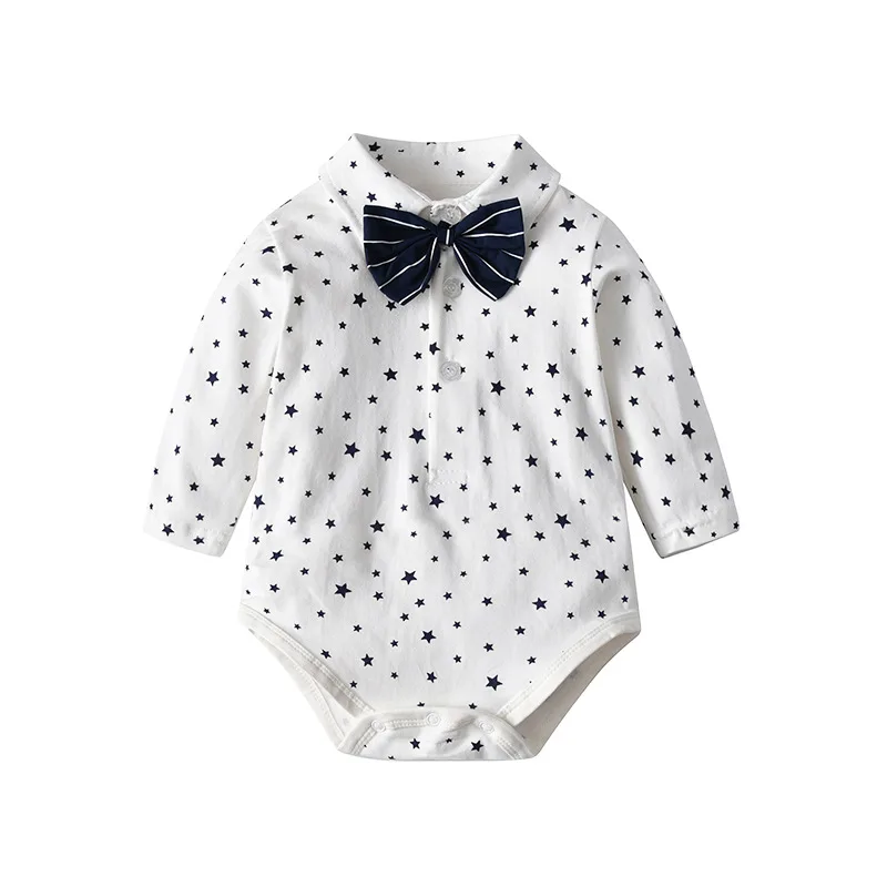 

Yg Brand Children's Wear, 2021 Spring And Summer New Baby Boys Long Sleeve Bow Top, Baby Triangle Short Creeping Suit