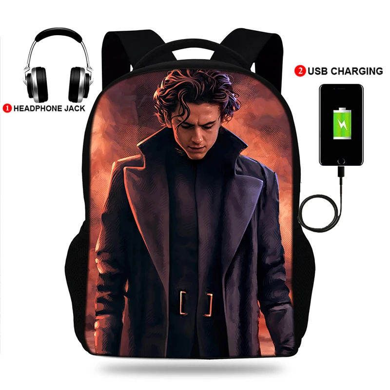 

BULEFLYER Timothee Chalamet Print Backpacks Boys/Girls School Bags Laptop Teenage Notebook USB Charge Mochila