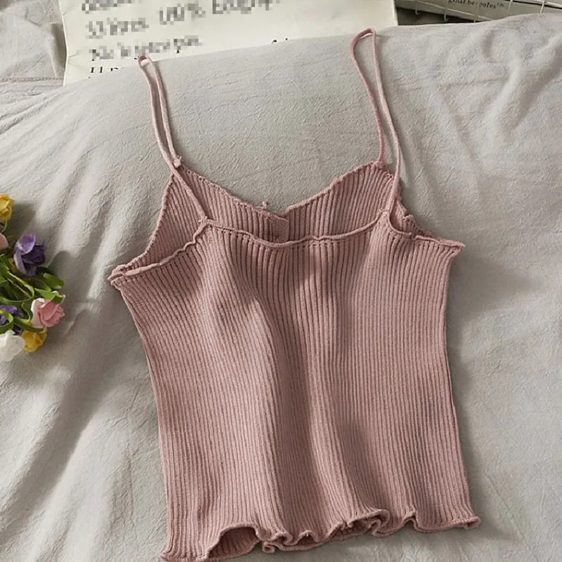 

Summer Slim Women's Tube Top V Neck Small Straps Camis Crop Top Female Casual Tank Tops Vest Sleeveless Elastic Streetwear