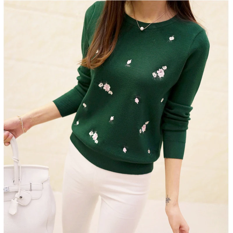 

2020 Autumn Sweater Women Embroidery Knitted Winter Women Sweater Pullover Female O-Neck Knitted Sweater Women Long Sleeve Tops