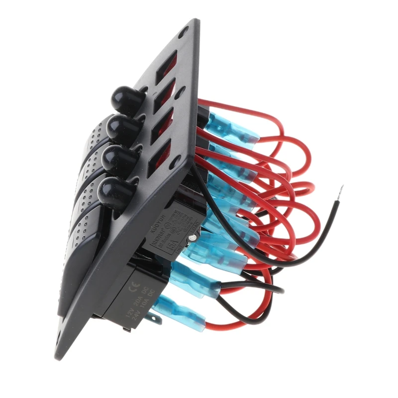 4 Gang красный светодиодный Водонепроницаемый рокер Панель переключатель