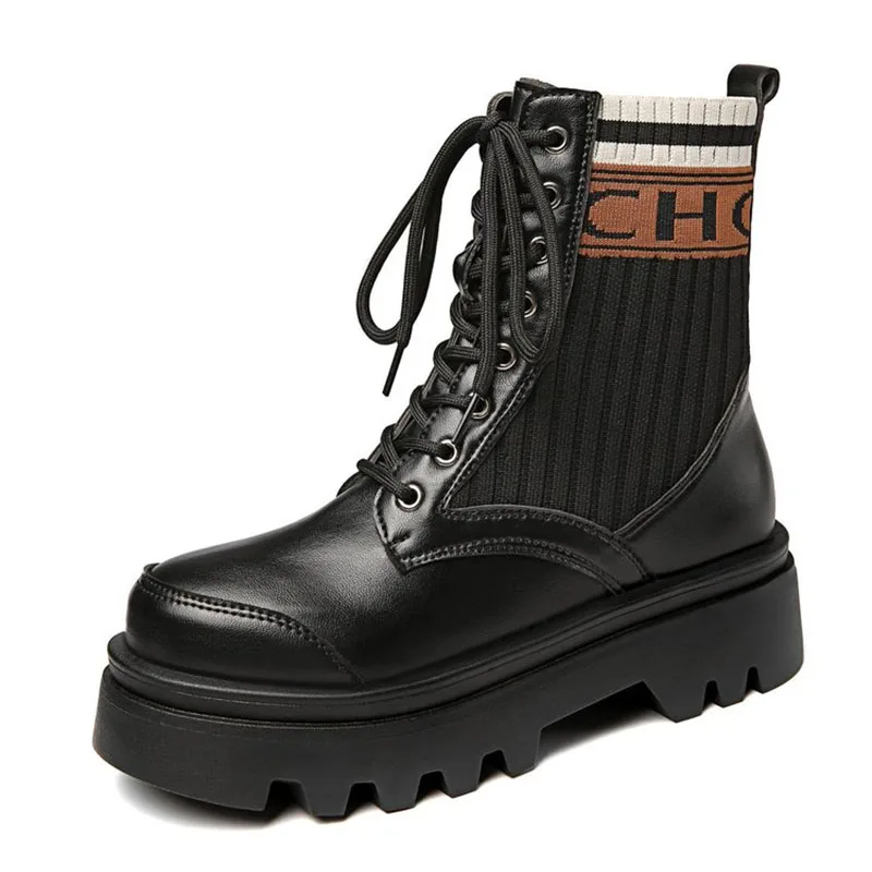 

Boussac Lace up Platform Boots Women Black Sock Boots Ankle Boots for Women Autumn Winter High Heel Gothic Martin Boots Women