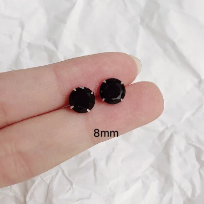 8mm Красивый комплект из 3/4/5/6/7/8 мм круглые серьги-гвоздики мужской женский черный сапфировые серьги реальные 925 пробы Серебряные серьги для Для мужчин Для женщин - Цвет камня: 8mm