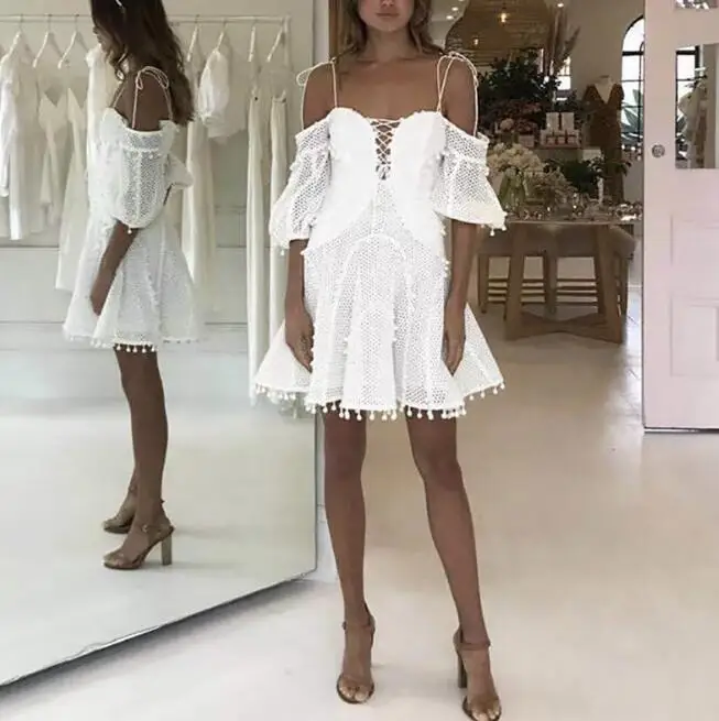 

2020 New Arrival Runway Women Luxury Designer High Quality Summer Sexy Slash Neck Self Portrait Hollow Out Fashion Dress