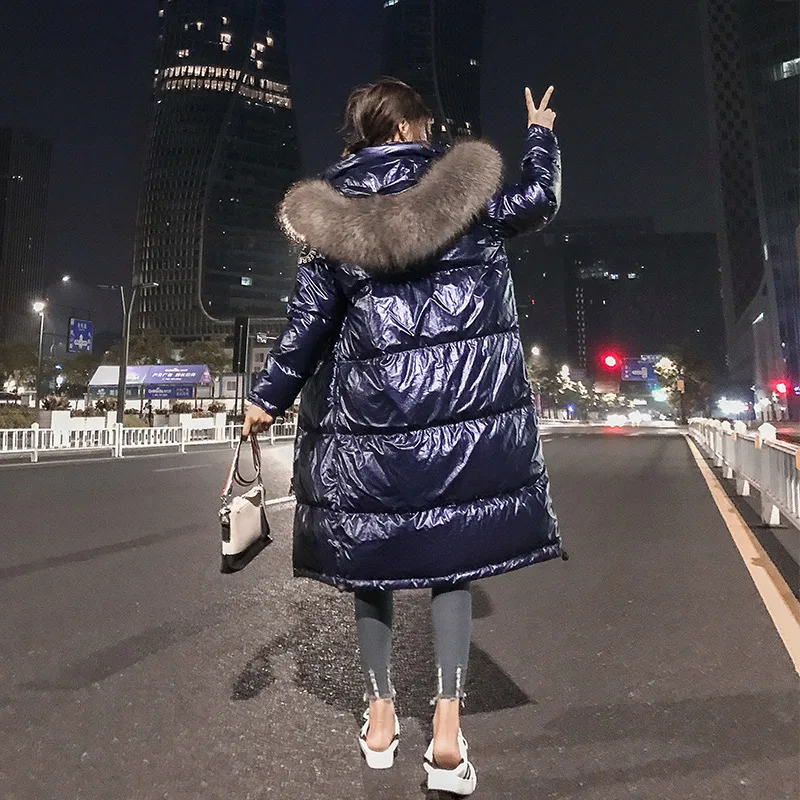 Длинные Голубые отражающие легкие пуховики для девочек 2019 зимняя куртка плотное