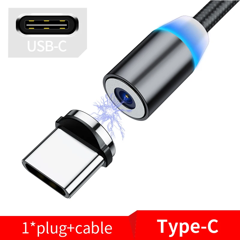For Type C Black Магнитный кабель Олаф 1 м 2 м Micro usb type-C кабель для iPhone 11 Pro Max XS samsung S8 S9 Быстрая зарядка магнитное зарядное устройство USB кабель - Цвет: For Type C Black