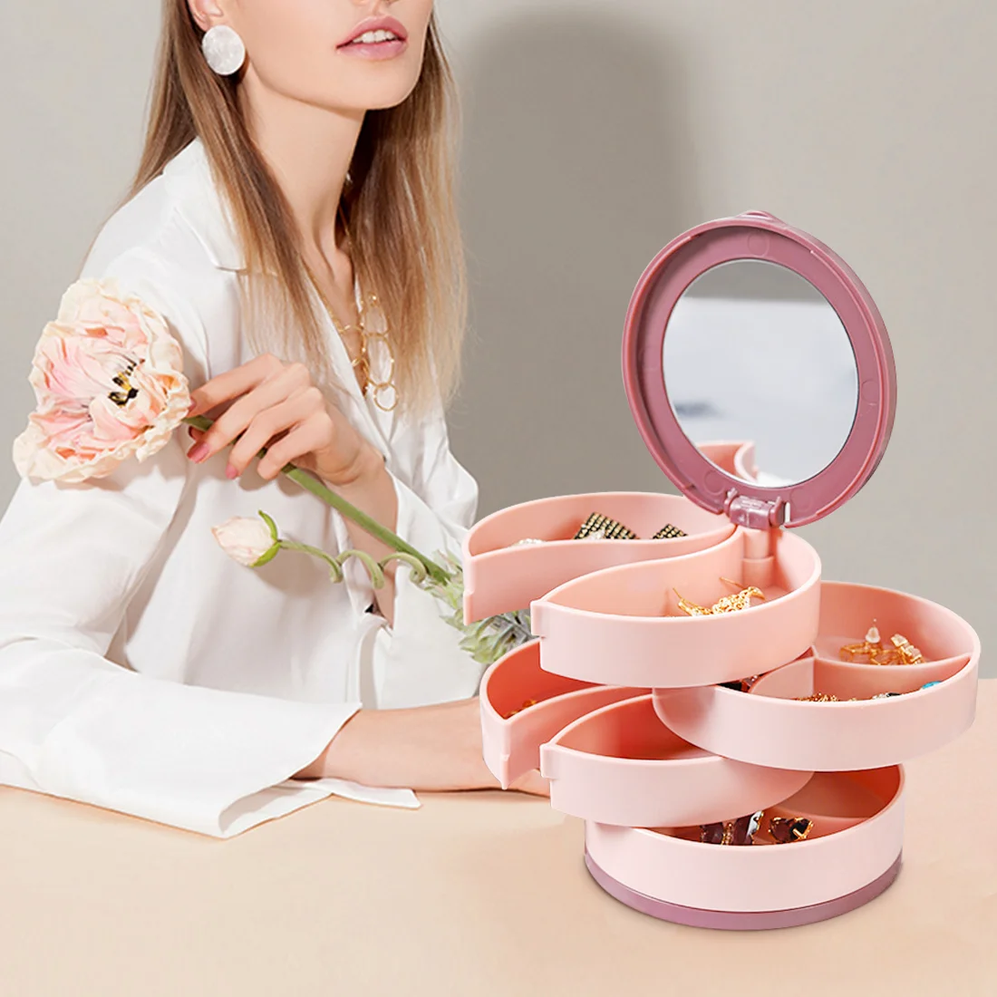 

Jewelry Boxs Creative 4 Layers Rotatable Plastic Jewelry Container Case Earrings Ring Box Multi-Function Jewelry Storage Box