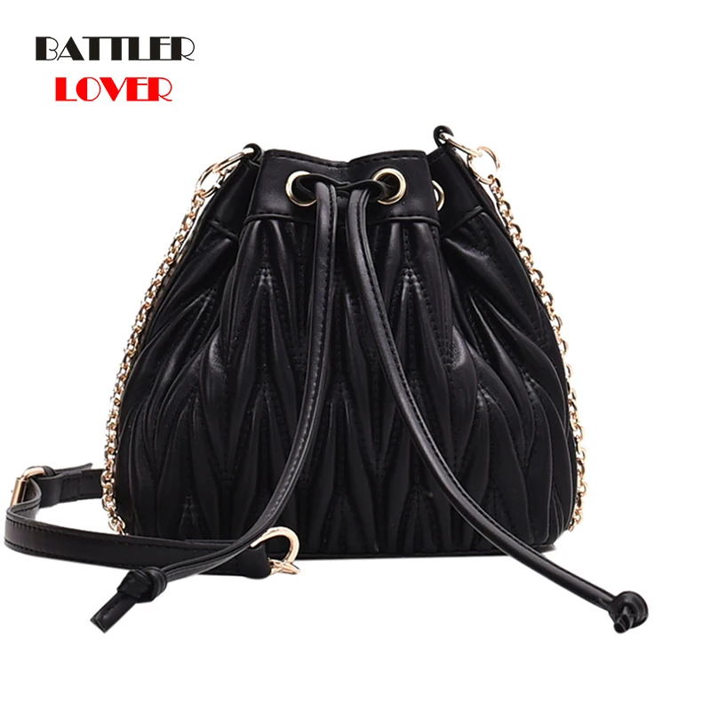 

Women Pleated Crossbody Bag Designer Luxury Shoulder Bag for Female Tassel Bucket Handbag High Quality Messenger Bag Chain Totes