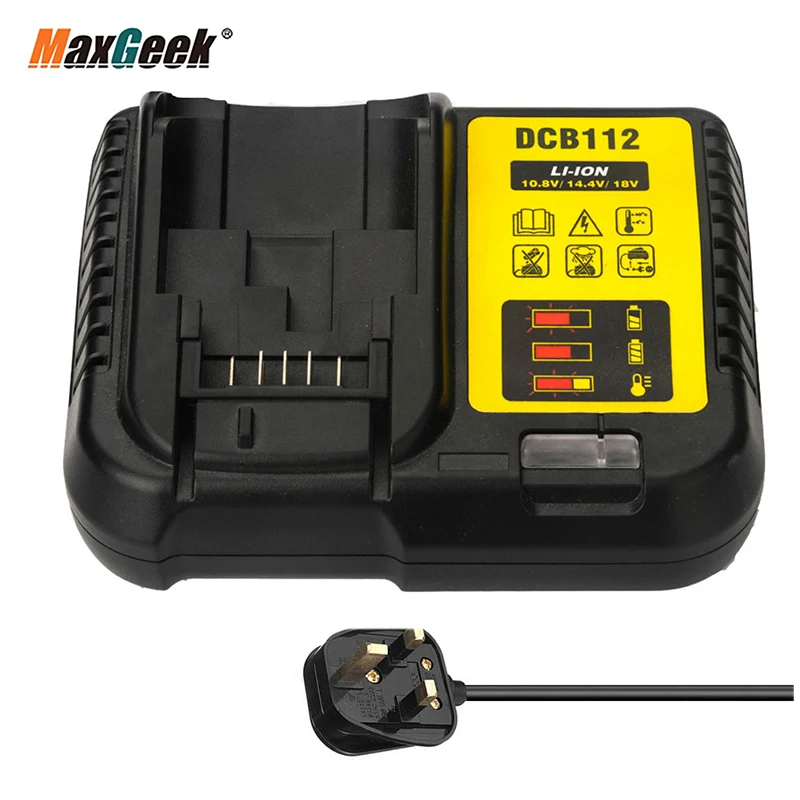 

Maxgeek DCB112 Replacement Li-Ion Battery Charger for Dewalt 12 V 14.4V 18V Lithium Cells Battery Charger
