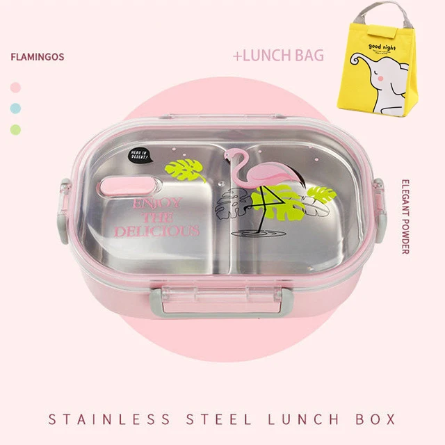 Pink and New bags ONEUP Портативный японский 304 Ланч-бокс из нержавеющей стали с отделениями, столовая посуда, Bento box, Ланч-бокс для детей, подходит для Microwavable - Цвет: Pink and New bags