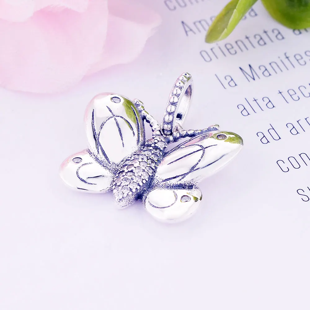 

925 Sterling Silver Animal Decoration Butterfly Zircon Bead Fit Original Pan Charm Bracelet For Making Women Craved Berloque
