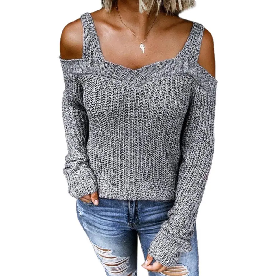 

2020 autumn women's new sexy sling strapless sweater solid color casual long-sleeved sweater