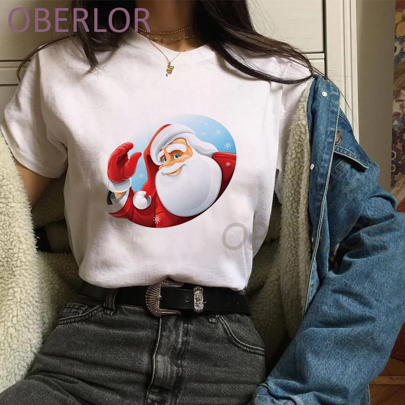 

Women Tees Print Christmas New Year Tshirt Female Clothes Tops santa Vintage Style Cute Ladies Fashion Cartoon Graphic T-Shirt