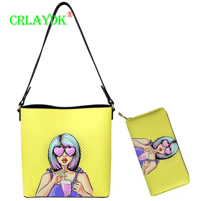 

CRLAYDK Women PU Leather Buckle Design Girls Fashion Shoulder Bags Set Long Wallets Large Tote Working Office Ladies Handbag