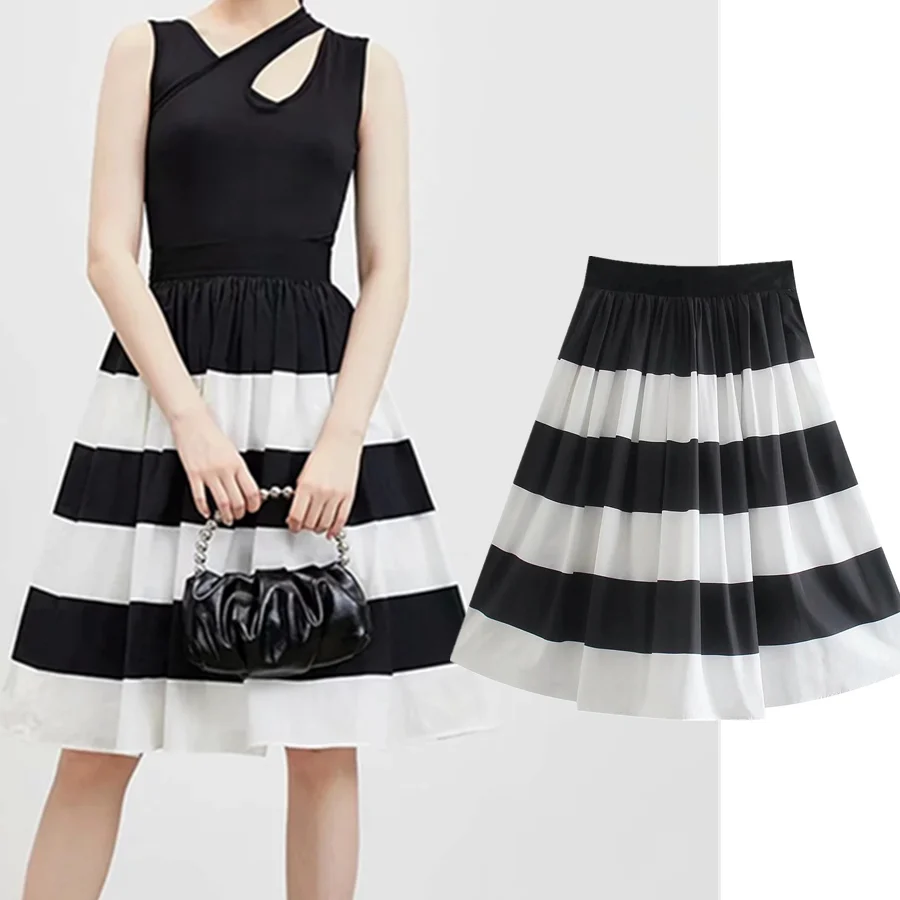 

Maxdutti женские юбки в английском стиле винтажные модные элегантные полосатые Плиссированные Миди юбки с высокой талией женские юбки 2021 длинн...