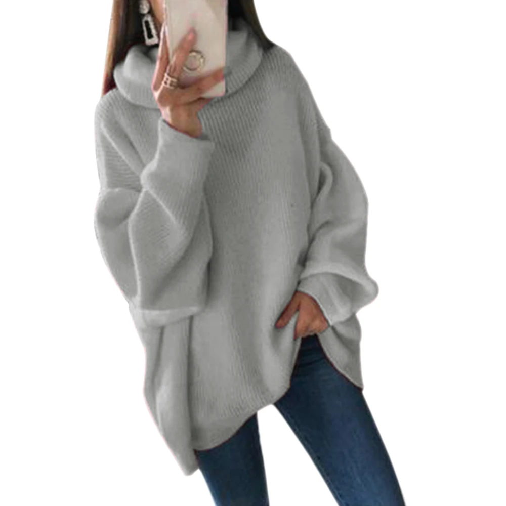 gray WENYUJH Fashion Plus Size 2XL Knitted Sweaters And Pullovers Women Loose Turtleneck Long Sweter Femme Knitwear Jumpers Tops - Цвет: gray