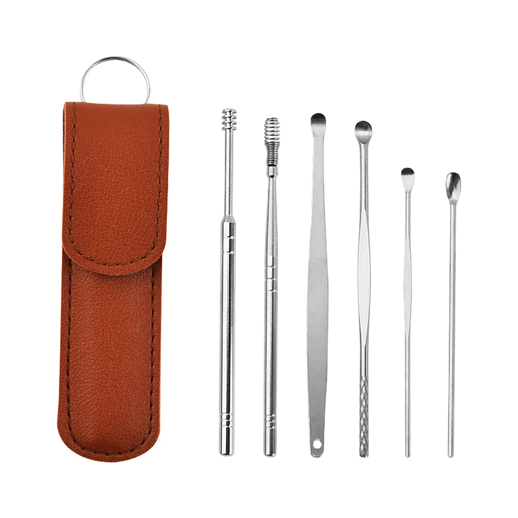 

6pcs/set Ear Pick Sticks Stainless Steel Spoon Ear Wax Remover Washable Travel Polished Curette Pickers Household Tools