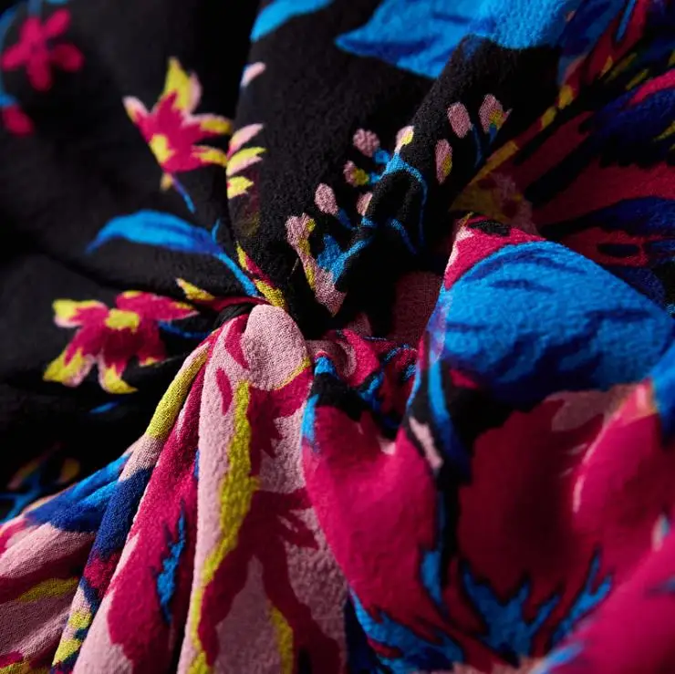 

European and American women's wear 2020 summer new style Short sleeve V-neck floral print Fashion 100% silk dresses