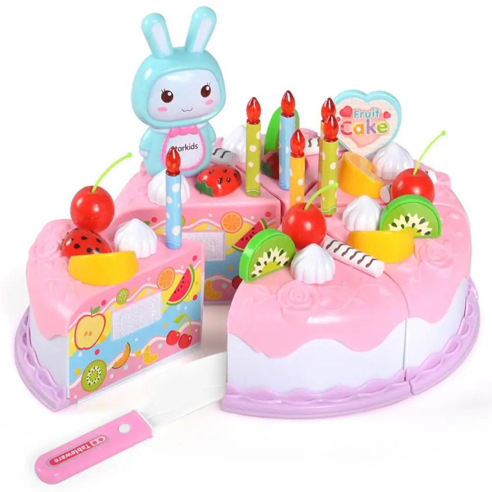 

Simulation Birthday Cake Children's Gift Play House Simulation Kitchen Birthday Cake Fruit Cut Music DIY Creative Giftift