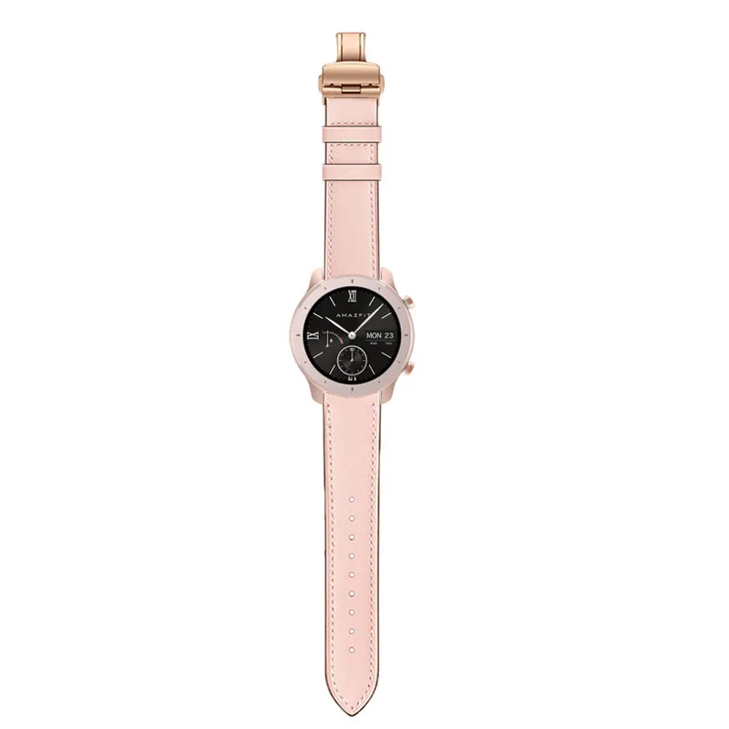 Кожаные ремешки для xiaomi Huami Amazfit GTR 42 мм 47 мм ремешок Смарт часы браслет 22 мм 20 мм Браслет Бабочка металлическая пряжка