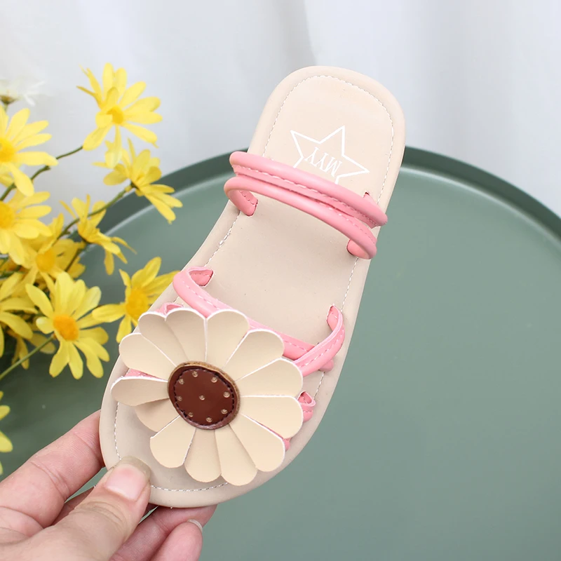 

Fashion Princess Girls Summer Slippers Outdoor Bohemian Style With Sun Flowers 2 In 1 Sandals For Kids Size 21-36 Sweet Children