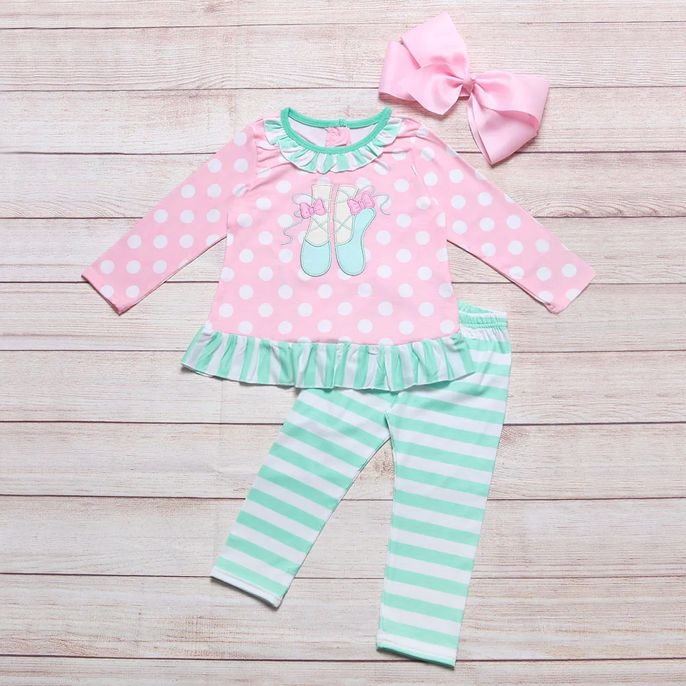 

2PCS Spring Outfits Baby Boys Pink Dance Shoes Long Sleeve + Green Stripe Leisure Sports Legging Pants For 1-7 Years Baby