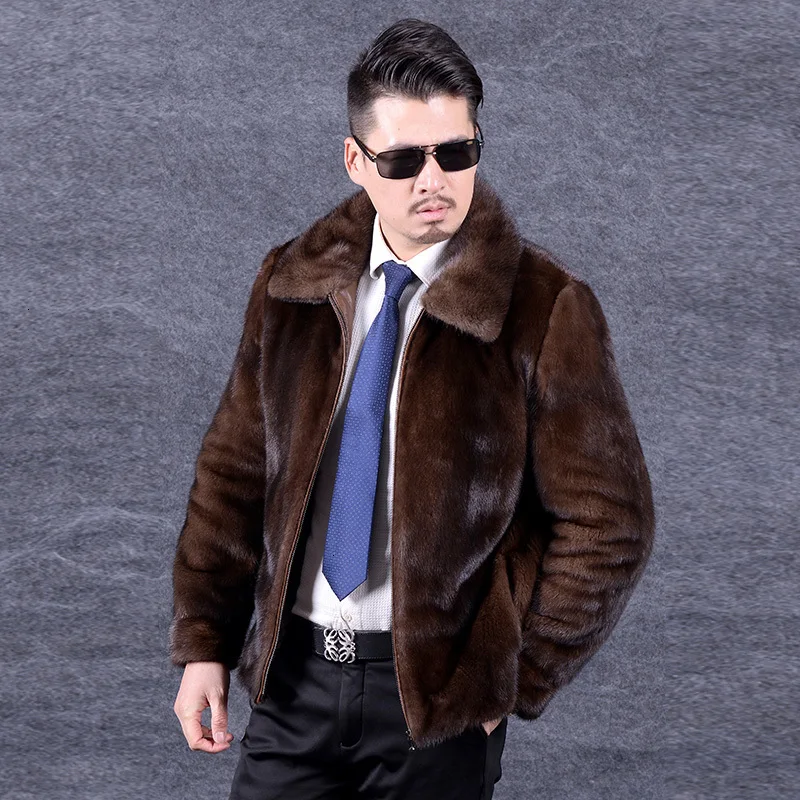 Мужская шуба из натурального меха норки коричневая зимняя роскошные мужские