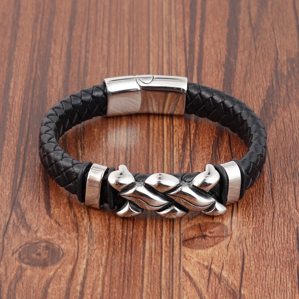 Черные из натуральной кожи винтажные плетеные очаровательные браслеты на