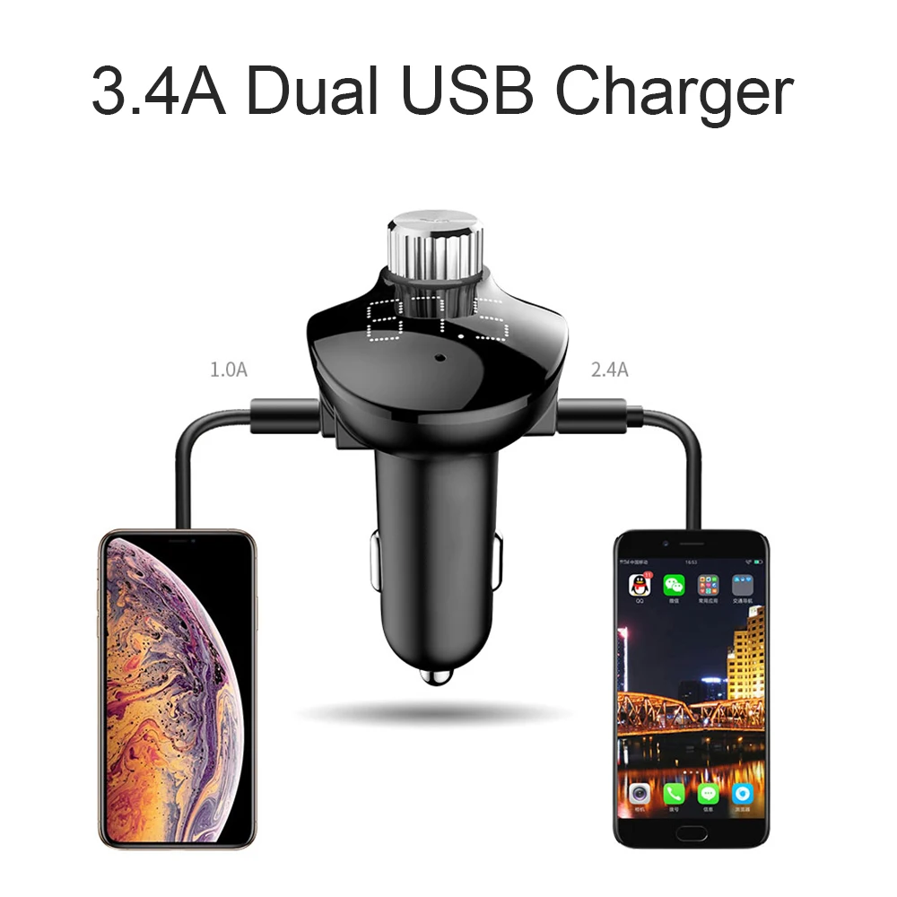 JINSERTA Handsfreee автомобильный Bluetooth fm-передатчик, двойное USB зарядное устройство, автомобильный mp3-плеер 3,5 мм, AUX аудио выход с TF U диском