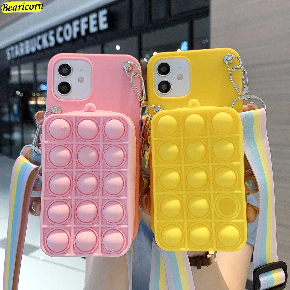 Coin Bags Pop Case For iPhone 12 Wallet Bubble Toys Cover for iPhone 11 12 Pro X Xs Max XR 6 6s 7 8 Plus SE 2020 Rainbow Beans