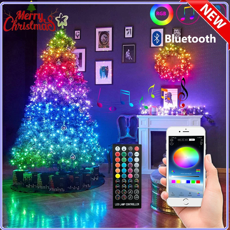 

RGB Рождественская гирлянда, светодиодная Рождественская подвесная гирлянда, осветительная цепочка для нового года, праздника, уличное укра...