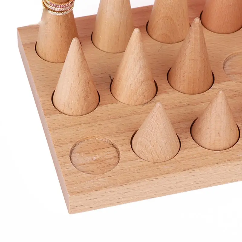 

Natural Wood Cone Shape Finger Ring Stand Jewelry Display Holder Showcase Display Stands Rings Bracelet Jewelry Tray B03B