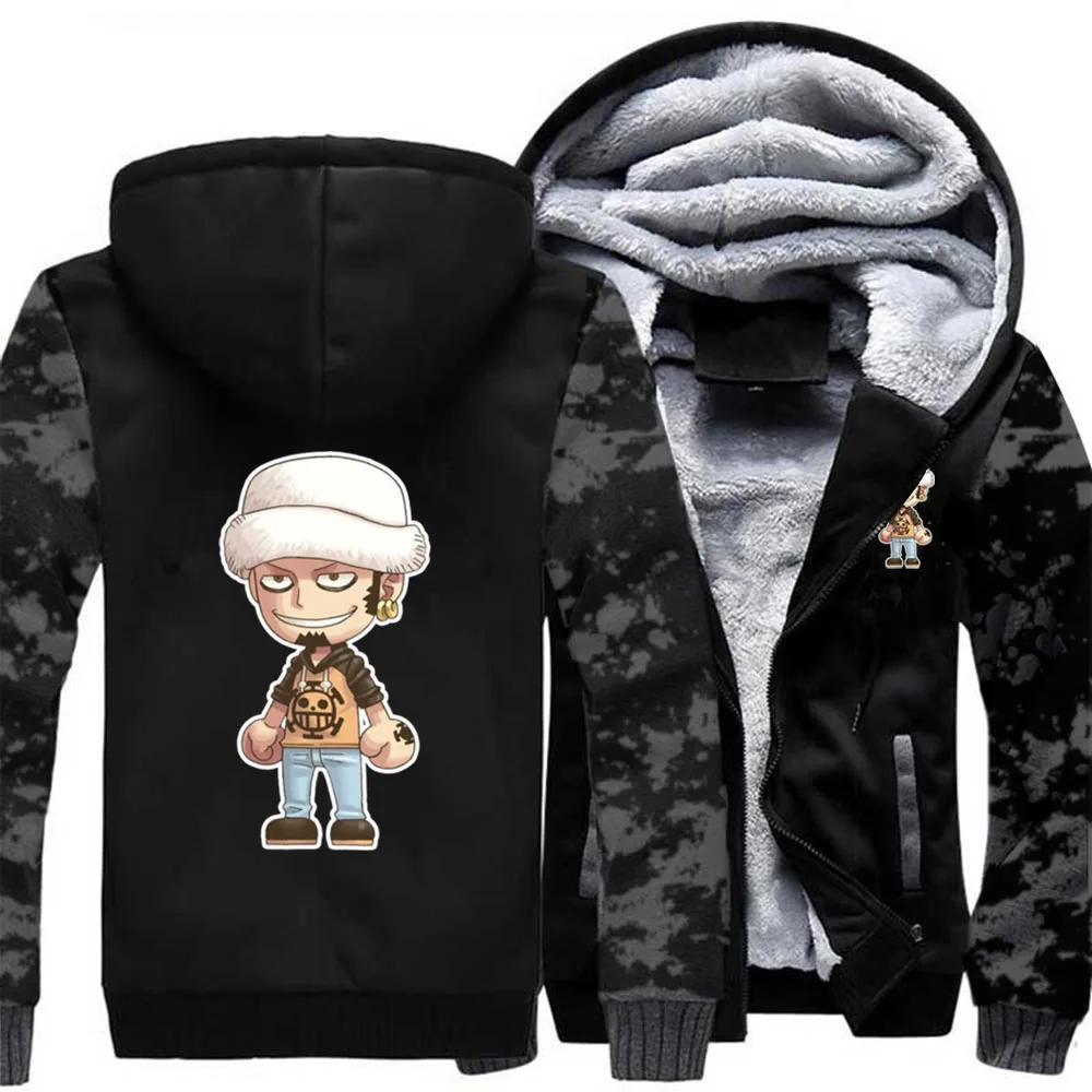 

One Piece Japanese Anime Straw Hat Raglan Raglan Thick Hoodies Winter Warm Printed Sweatshirts Coat Men Fitted Street Jackets