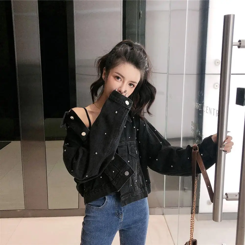 Куртка женская джинсовая короткая свободного кроя винтажная верхняя одежда из