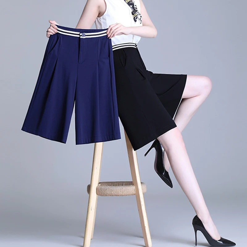 

Fashion Women Shorts Casual Half- Length Stripe High Waist Women Loose Shorts Pockets 2021 Spring Summer 4XL 5XL