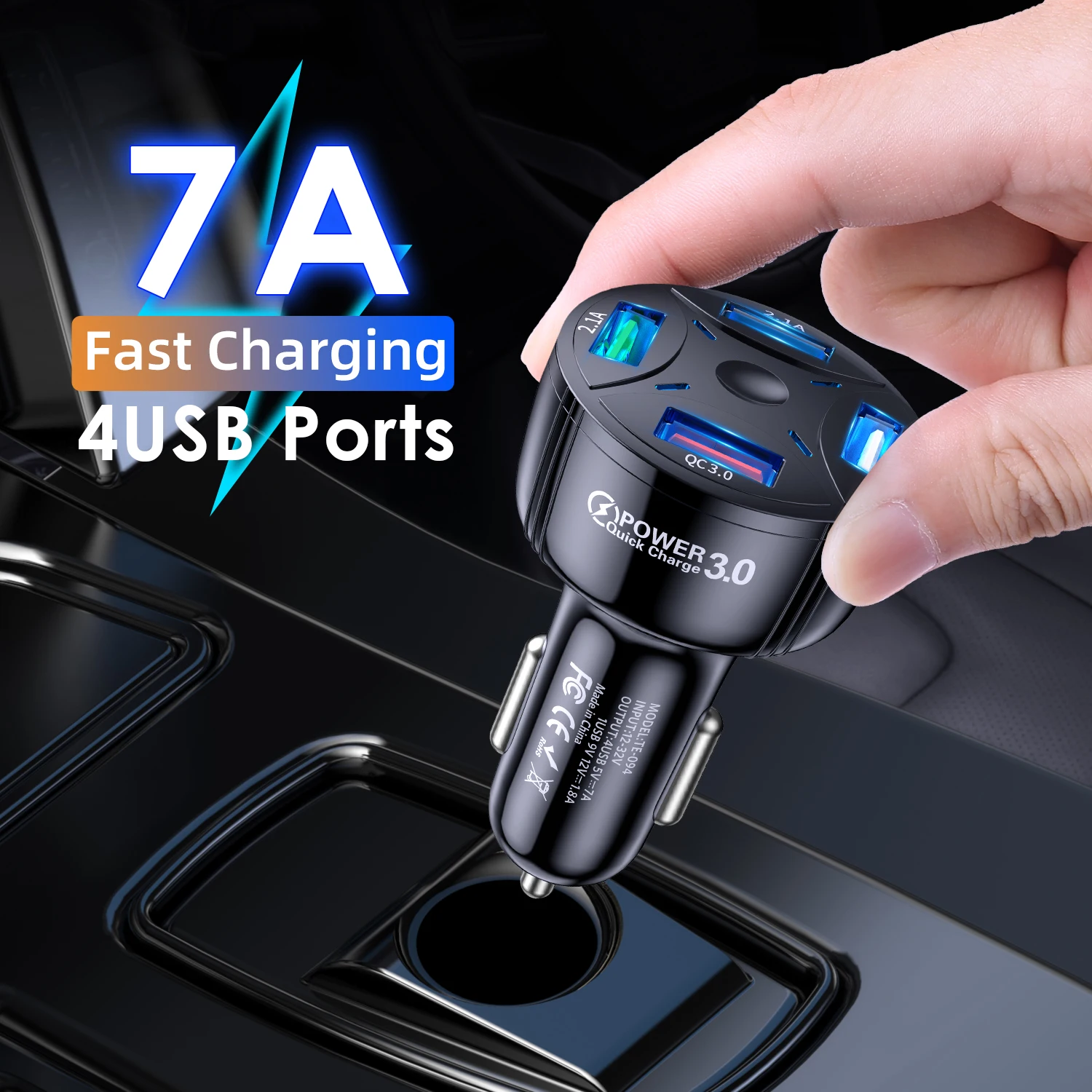 

LUPWAY 4-port QC3.0 Car Fast Charger Mobile Phone USB Universal Charger Adapter for iphone 12 Xiaomi 11 Samsung Huawei Charger