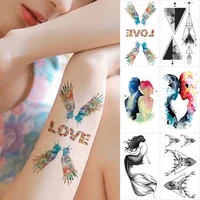 love temporary tattoo sticker wings colorful transferable feathers mermaid small tatoo arm wrist men women glitter tattoos kids