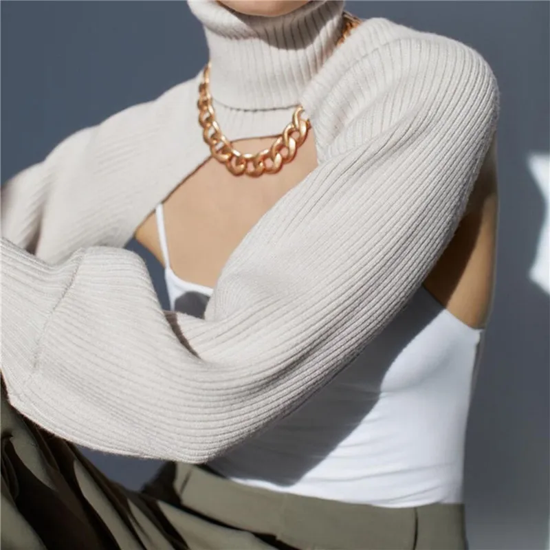 

Новый креативный женский пикантный короткий свитер с высоким воротником 2021 модная женская шикарная уличная одежда с длинным рукавом