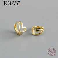 wantme genuine 925 sterling silver simple sweet romantic love heart ear buckle earrings for women chic geometric wedding jewelry