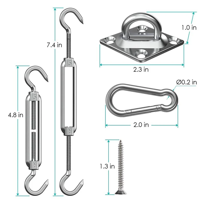

24 Pcs/set Stainless Steel Sun Shade Sail Canopy Fixing Fittings Hardware Accessory Kit