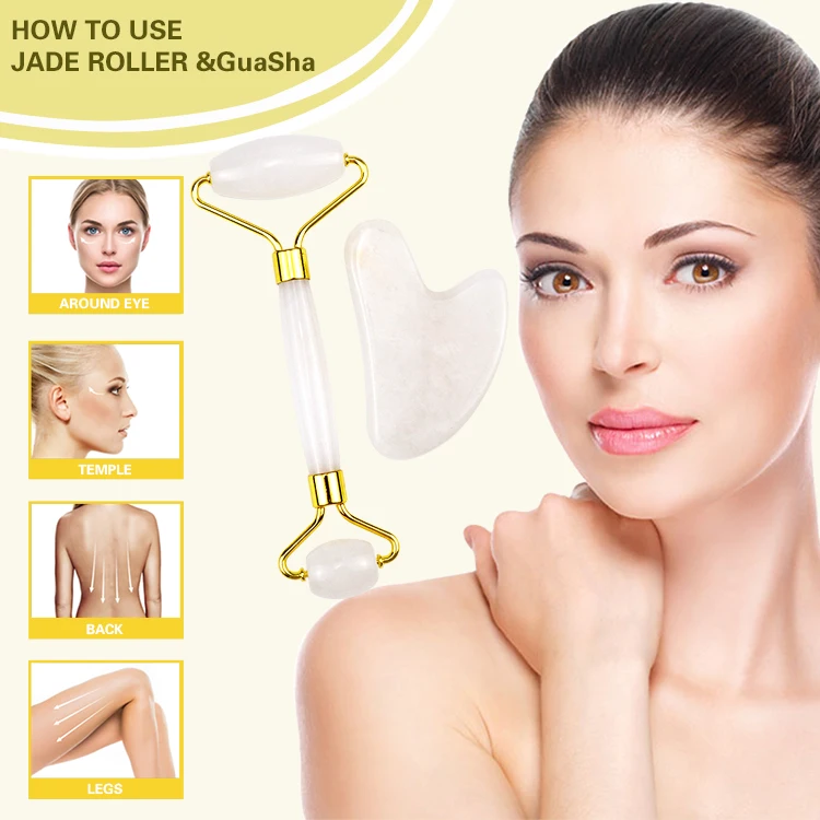 Лучший белый тигровый нефритовый ролик для лица 2 в 1 Gua Sha набор 100% настоящий кварц