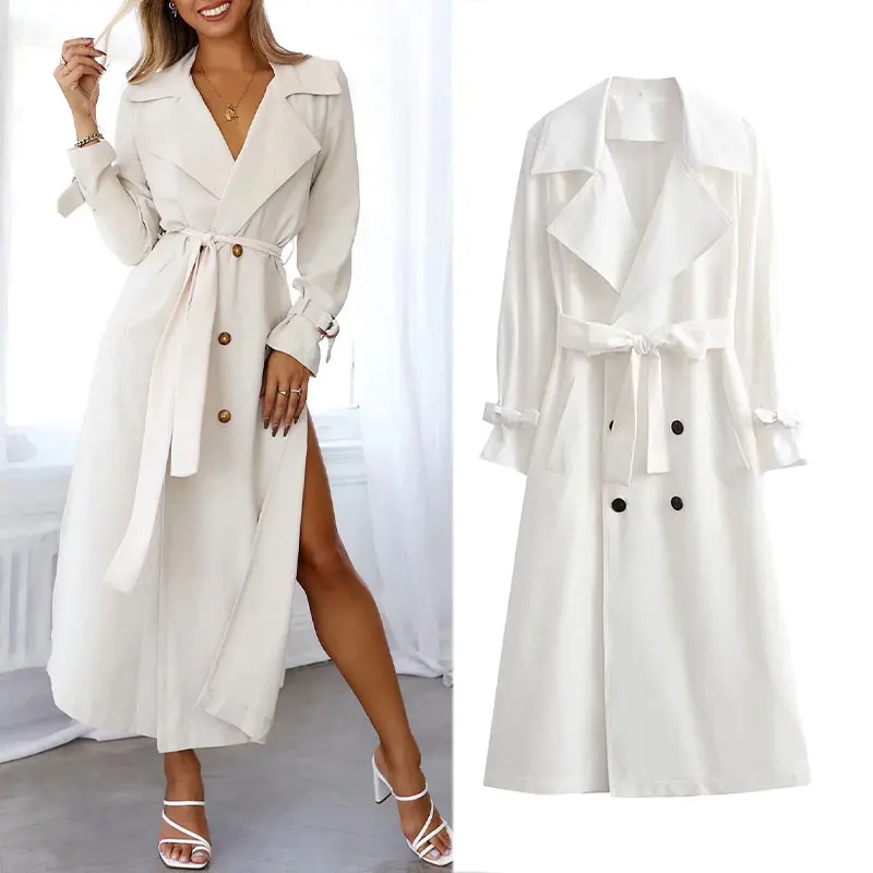 

Za Women Trench Coat 2021 Fashion Double Breasted Windbreaker Long Jacket Ladies Vintage With Belt Casual Women Autumn Coat